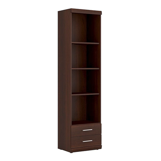 mperial Tall 2 Drawer Narrow Cabinet with Open Shelving in Dark Mahogany Melamine