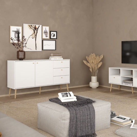 White Cumbria Sideboard with 2 Doors + 3 Drawers - Elegant Storage Solution