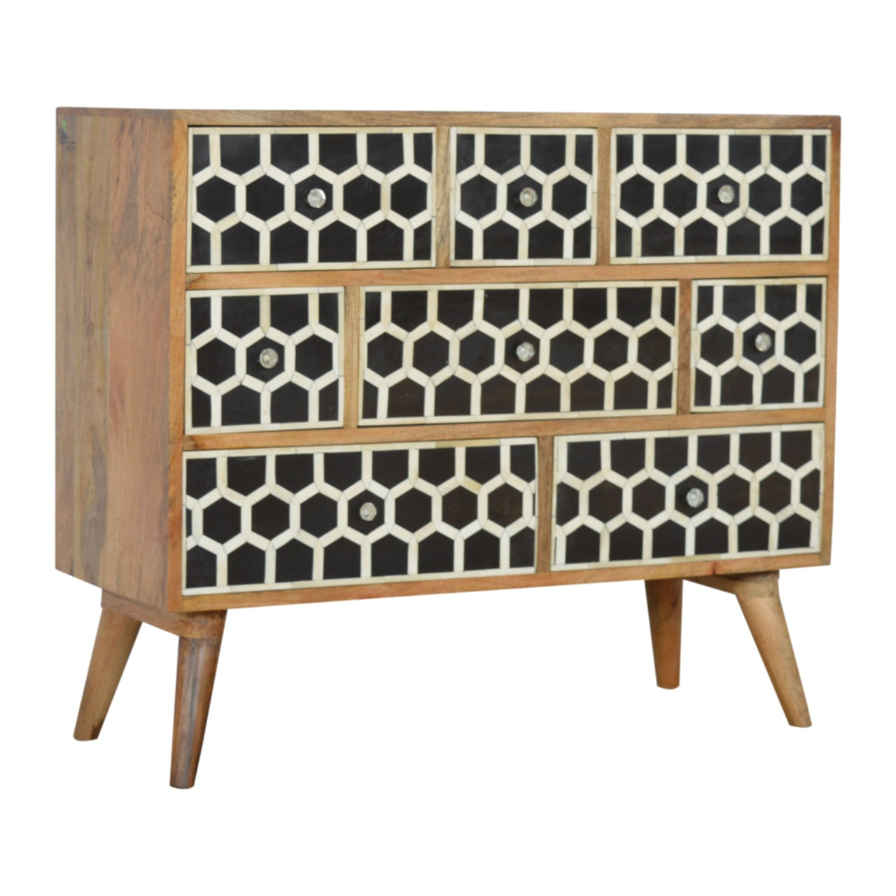 Bone Inlay Chest with Geometric Design and Brass Handles - Delight Fittings