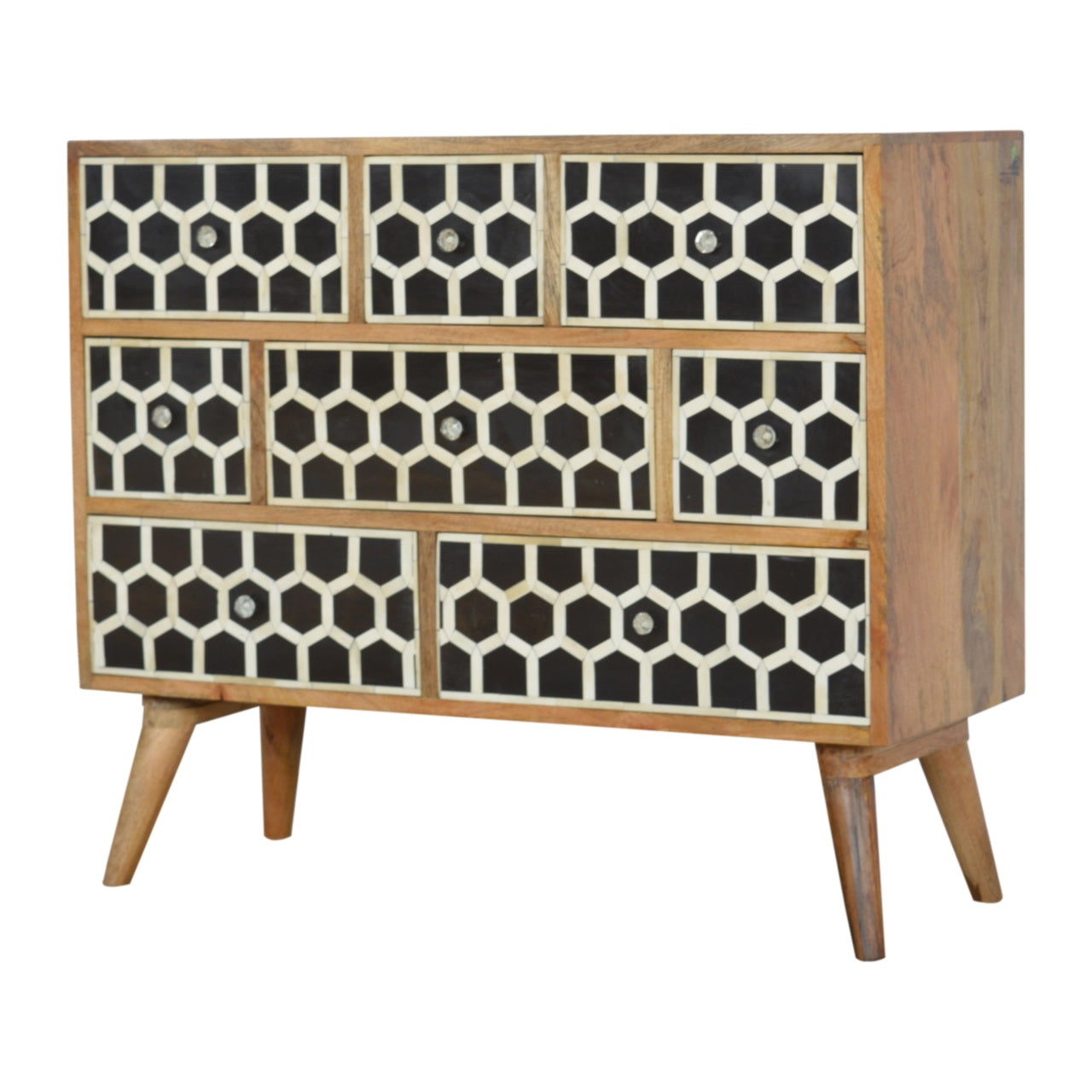 Bone Inlay Chest with Geometric Design and Brass Handles - Delight Fittings