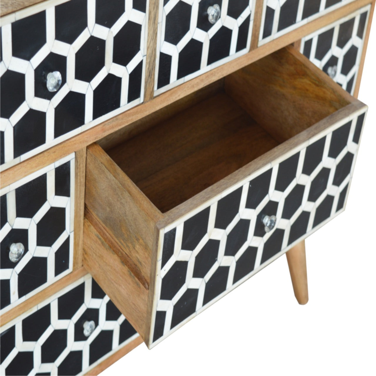 Bone Inlay Chest with Geometric Design and Brass Handles - Delight Fittings