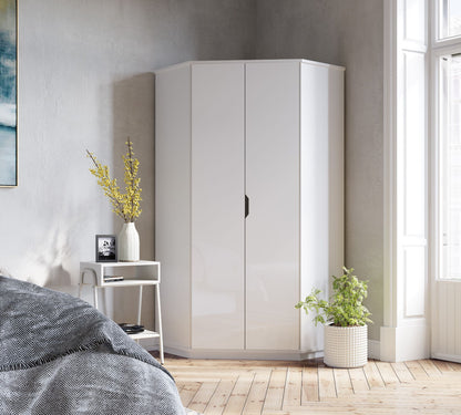 Santana Full Glossy White 2 Door Corner Wardrobe