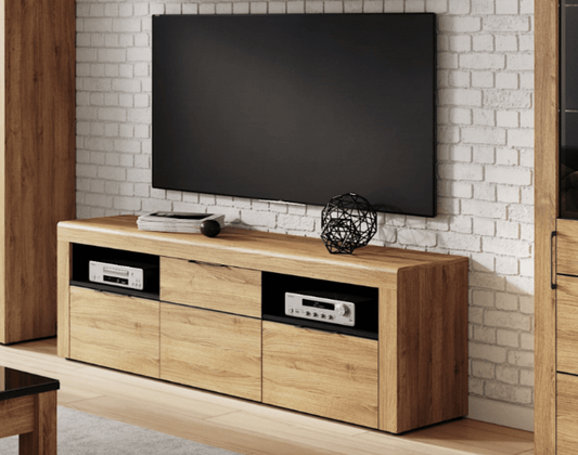 Two Drawer TV Cabinet with Large and Beautiful Oak Effect - Delight Fittings