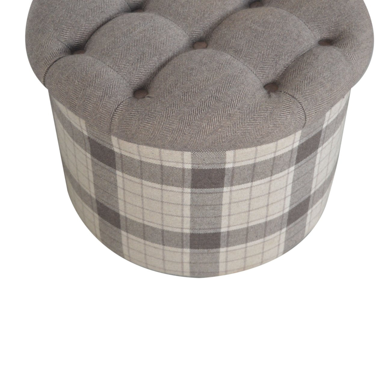 Deep Button Round Checked Footstool