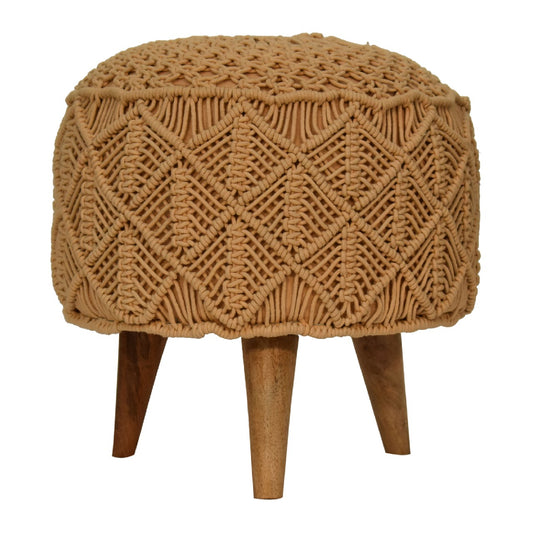 100% Cotton Crotchet Footstool with Mustard Color and Nordic Legs