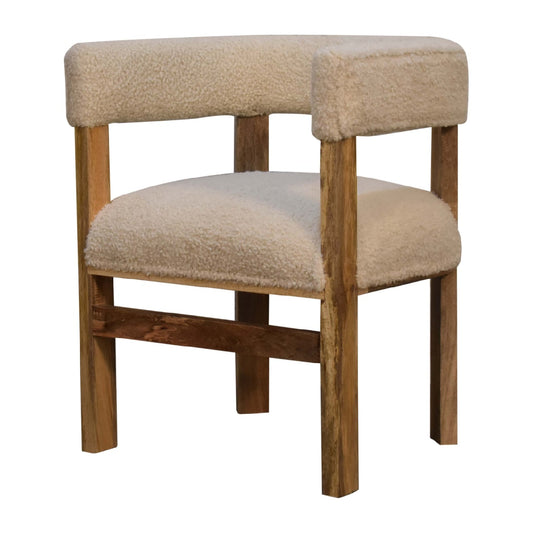 100% Cotton Cream Boucle Chair with Solid Mango Wood Legs