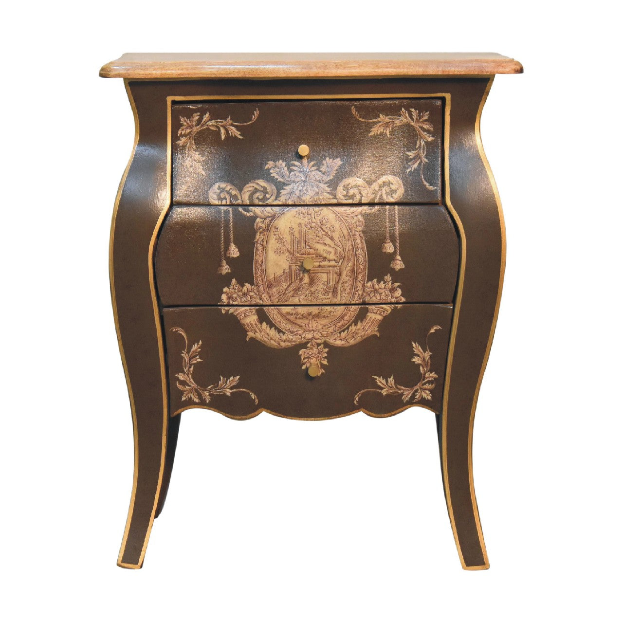 Coroner Collection Bedside Table with Crown Crest Design