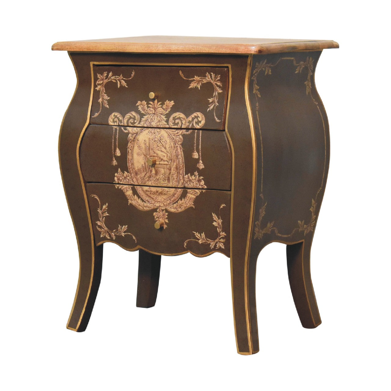 Coroner Collection Bedside Table with Crown Crest Design