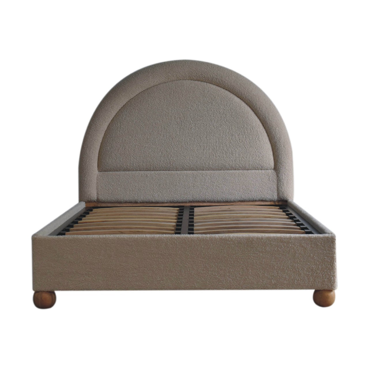 Double Bed with Cream Boucle Upholstery and Serpentine Headboard