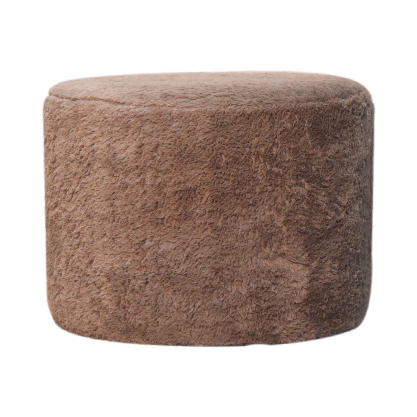 Mocha Faux Fur Round Footstool