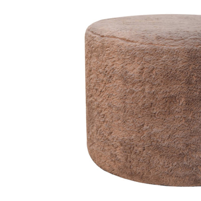 Mocha Faux Fur Round Footstool