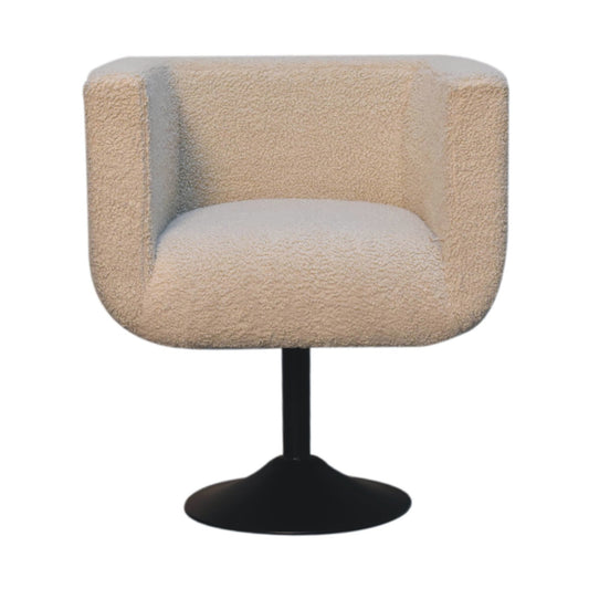 100% Cotton Cream Boucle Swivel Chair with Solid Mango Wood Legs