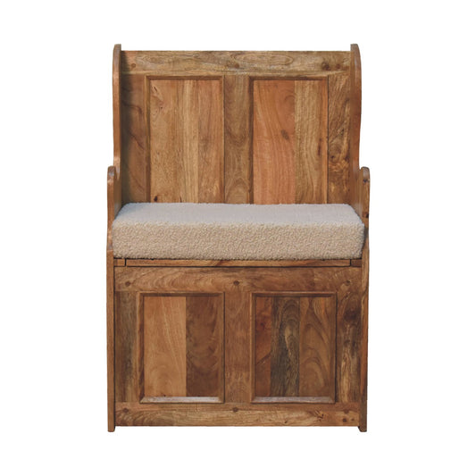 Solid Mango Wood Mini Monks Bench with Cream Boucle Seat and Oak Finish