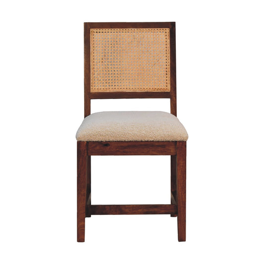 Elegant Cream Boucle Chair with Rattan Accents