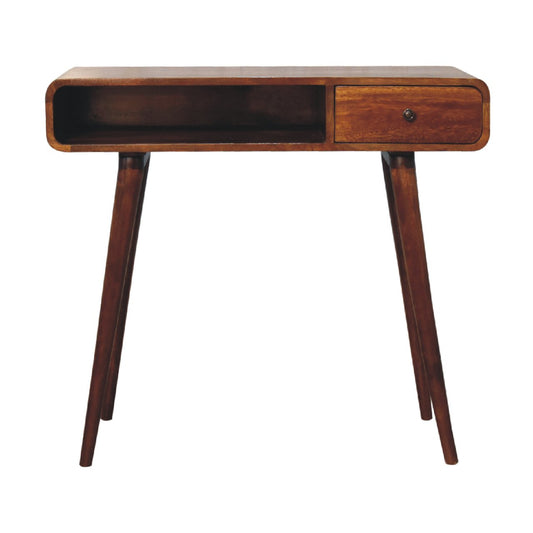 Mango Wood Curved Writing Desk with Chestnut Finish