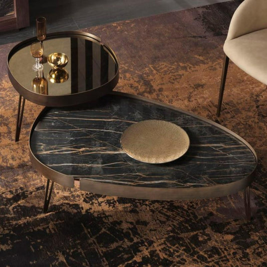 Natural Stone and Mirrored Nest of Tables - Delight Fittings