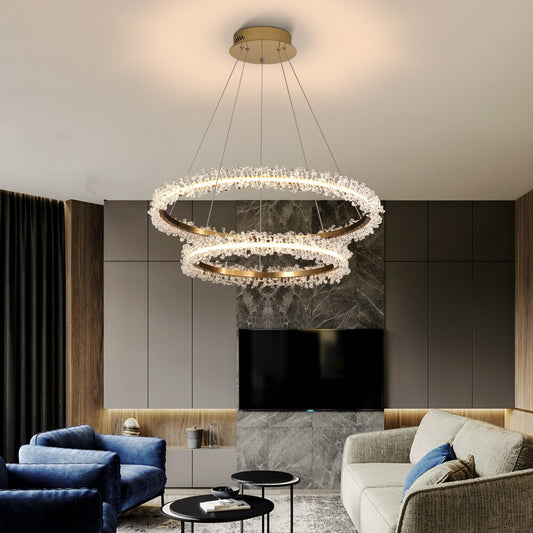 Golden Ring Crystal Chandelier Lighting - Delight Fittings